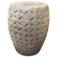 Sculptural Mango Wood Side Table, Hand-Crafted Modern Organic, Batik Detailing