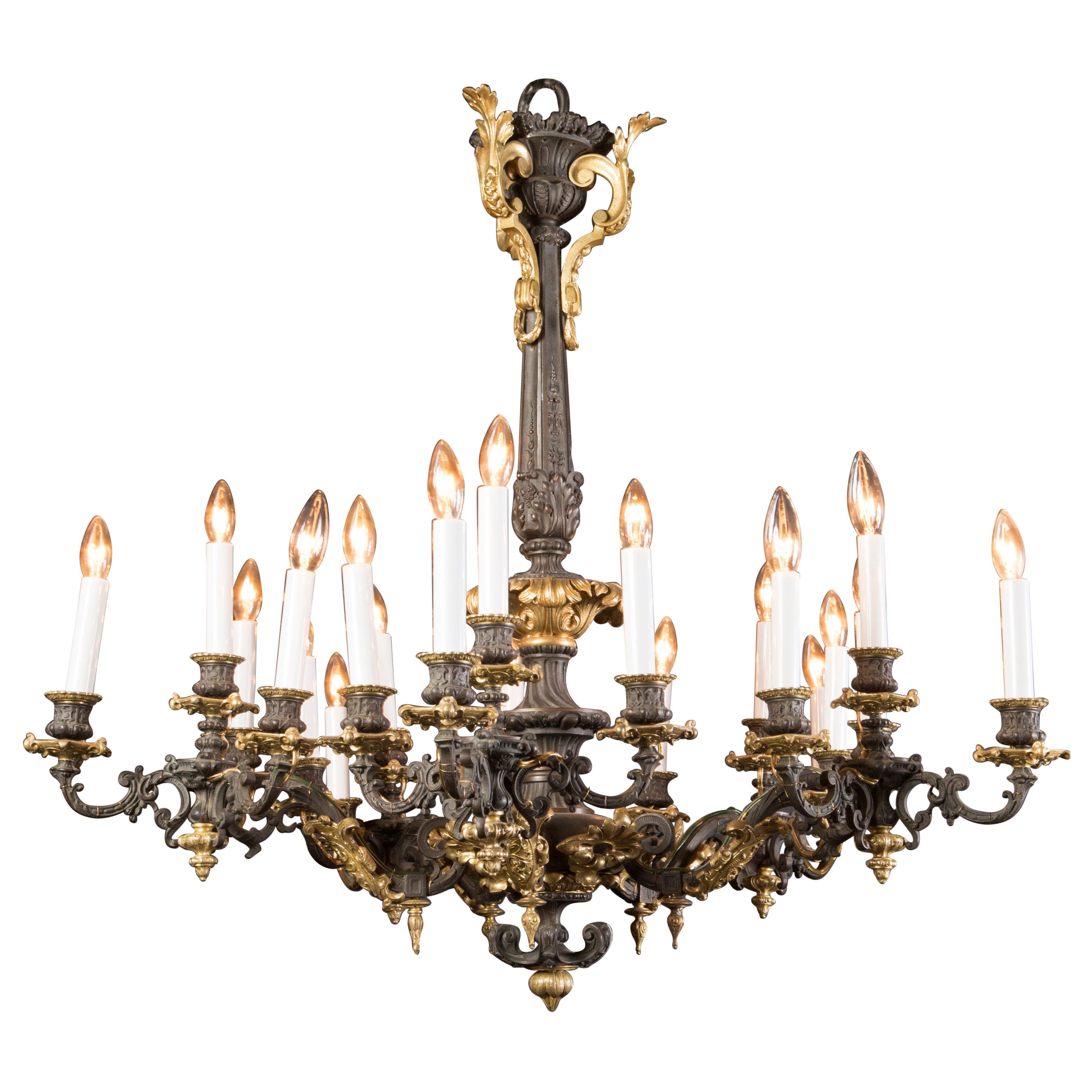 French 19th Century Restauration Bronze d’Ore & Patinated Bronze Chandelier For Sale