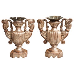 Paire de chandeliers Pricket en bois doré et argenté cannelé de Toscane, Italie