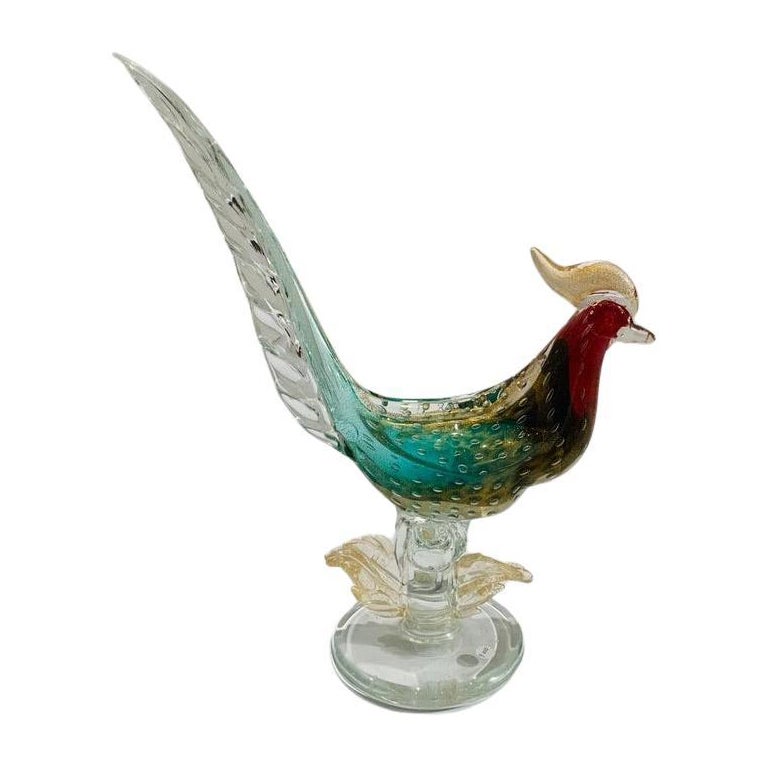 Archimede Seguso italian bicolor 1950 Murano Glass with gold cock. For Sale