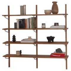 Ilia 4 Wall long shelving system Made in white Oak and Stainless Steel