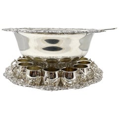Estate American Hallmarked Silver-Plated "Harlequin" Punch Bowl Service Set