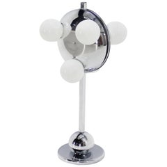 Lampe de bureau symétrique à six disques globes chromés, style mi-siècle moderne, inhabituel 