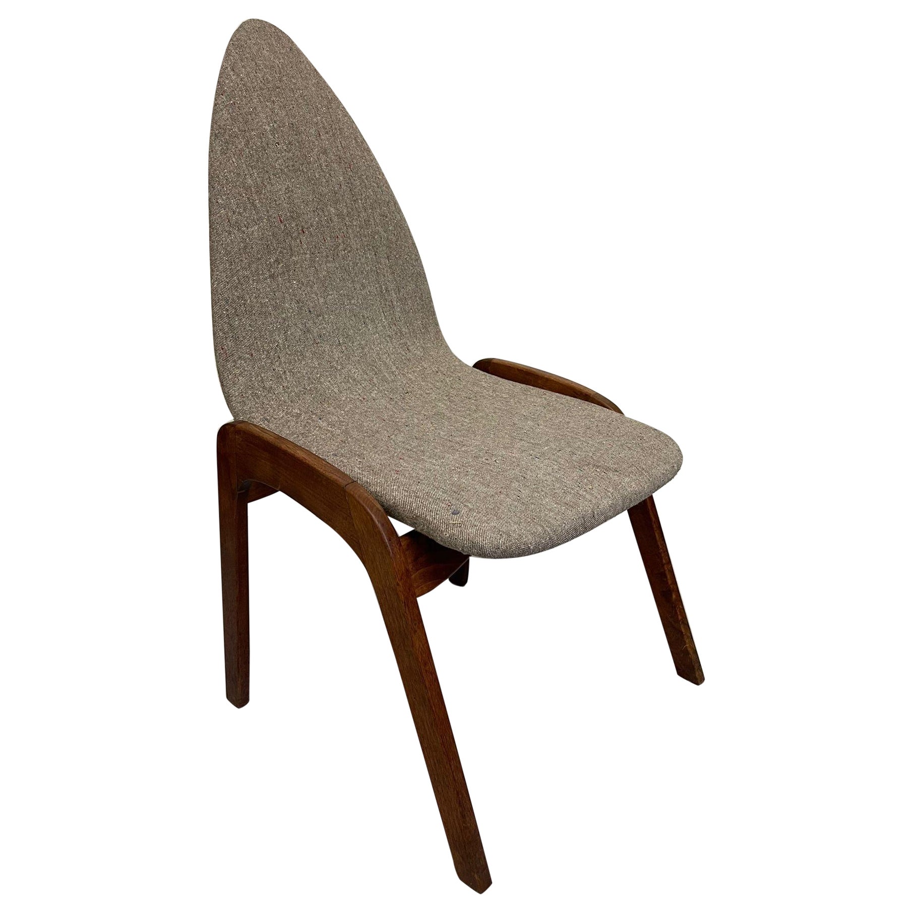 Chaise vintage tapissée grise, mi-siècle moderne