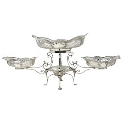 Épergne anglaise ancienne Mappin & Webb en argent sterling percé, vers 1900.