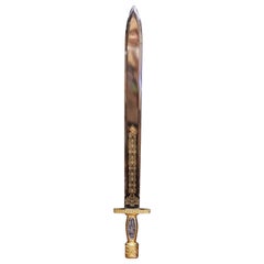 Greek Polished Xiphos Steel Battle Sword with Gilt Hilt