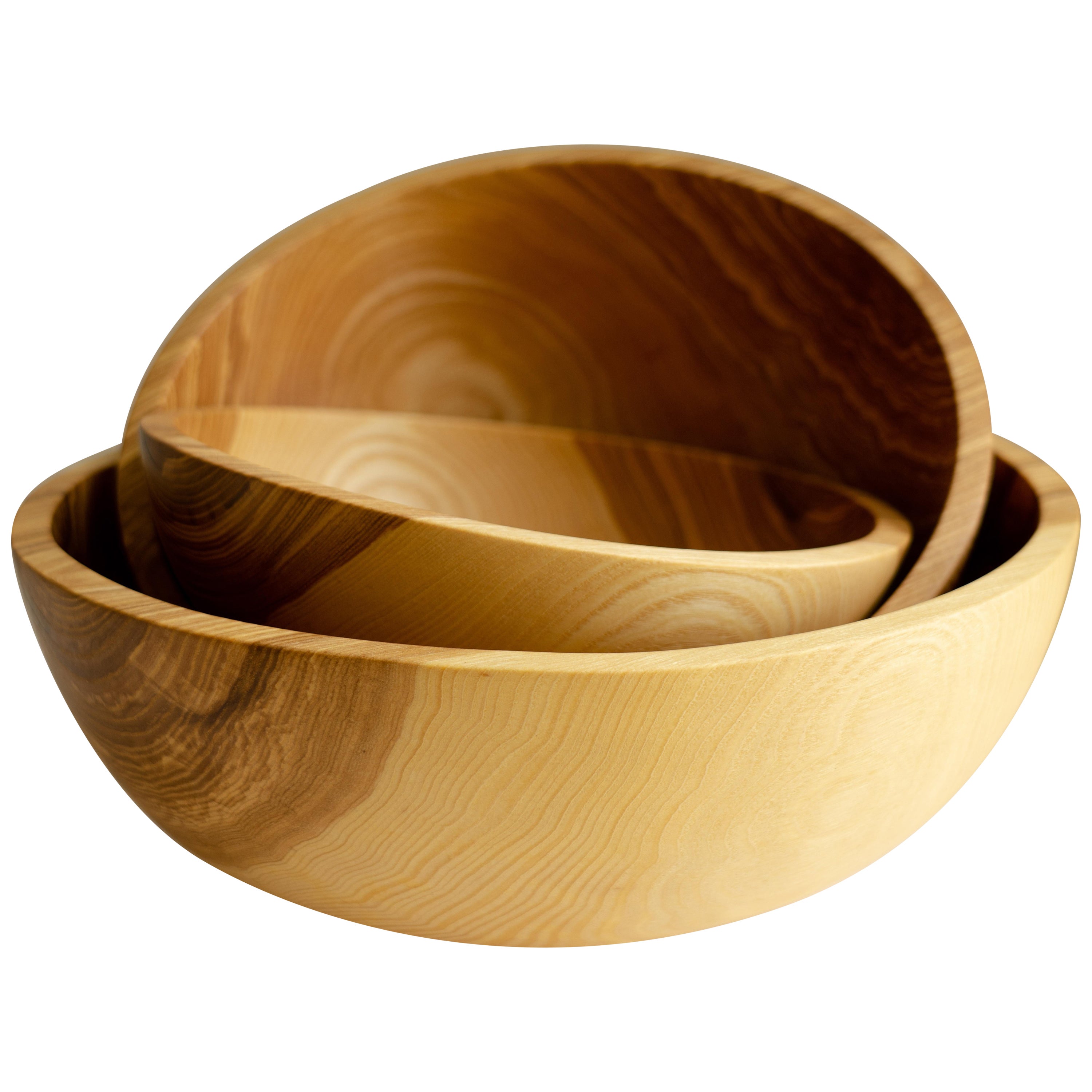 Hand Carved Ash wood Nesting Bowl Set For Sale