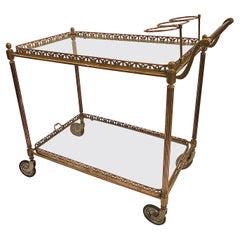 Estate Messing & Glas Rolling Drinks Cart mit Serviertablett, CIRCA 1950's-1960's.