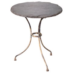Antique 19th Century French Slate Top and Painted Iron Round Bistro Table