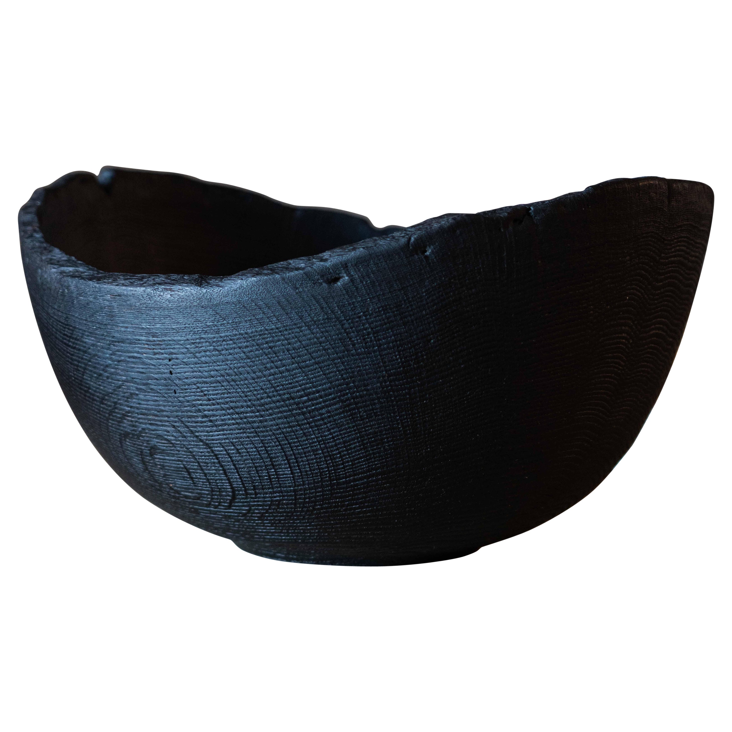 Hand Carved Extra Large Charred Wooden Bowl For Sale