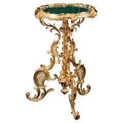 Table Guéridon en bronze doré et malachite du 19e siècle