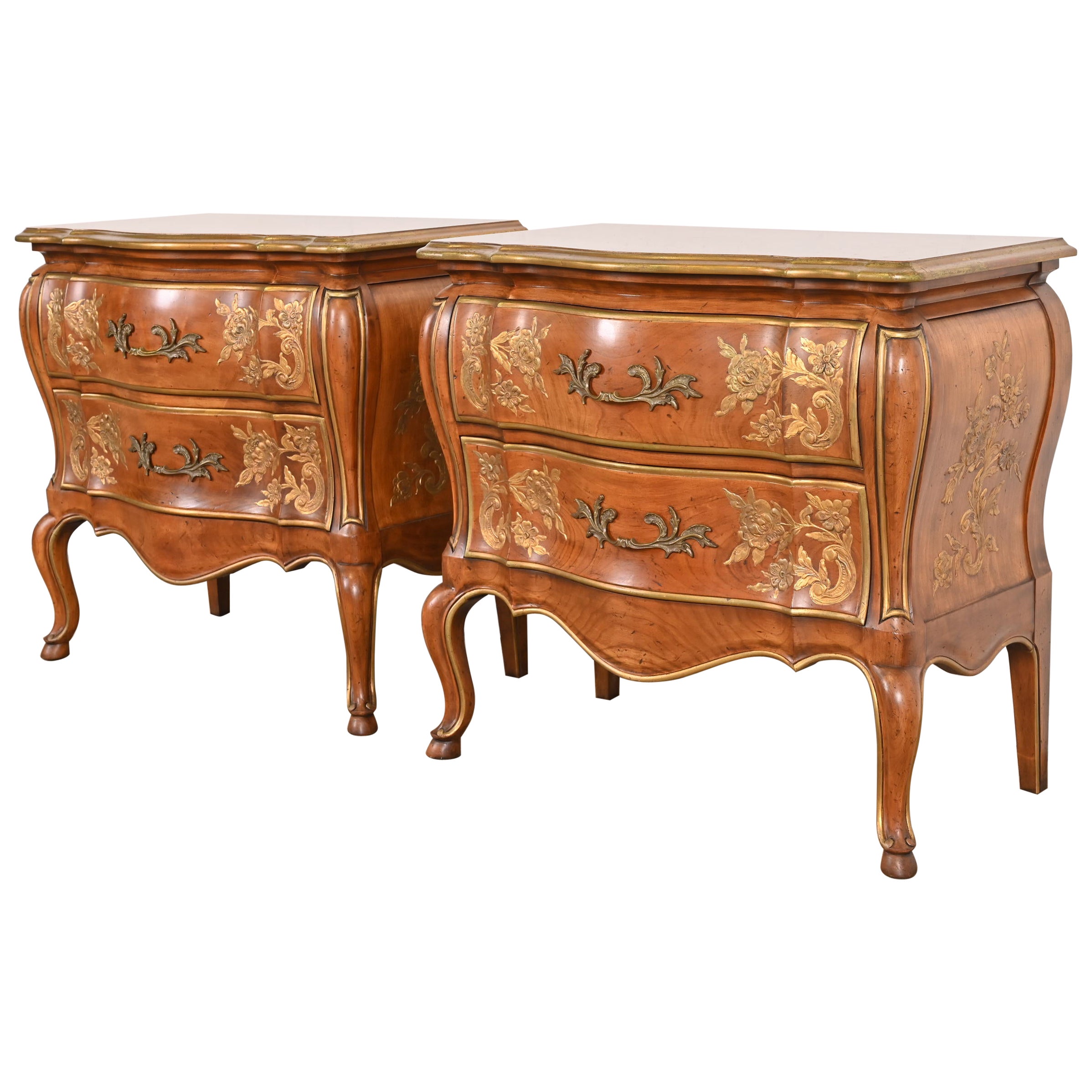 John Widdicomb French Provincial Louis XV Bombay Form Cherry Wood Nightstands For Sale