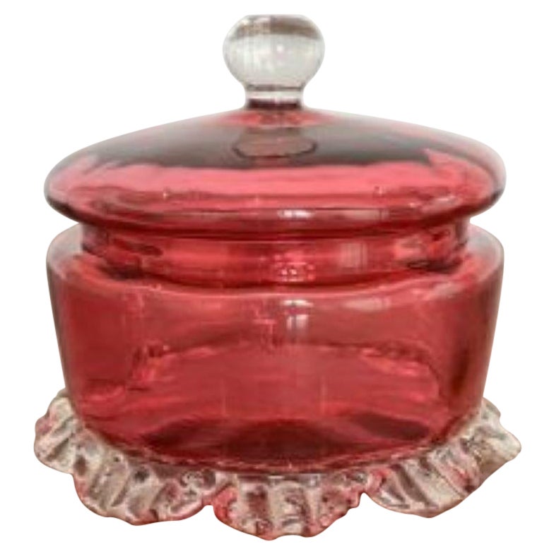 Antique bol à couvercle en verre à canneberge de qualité victorienne