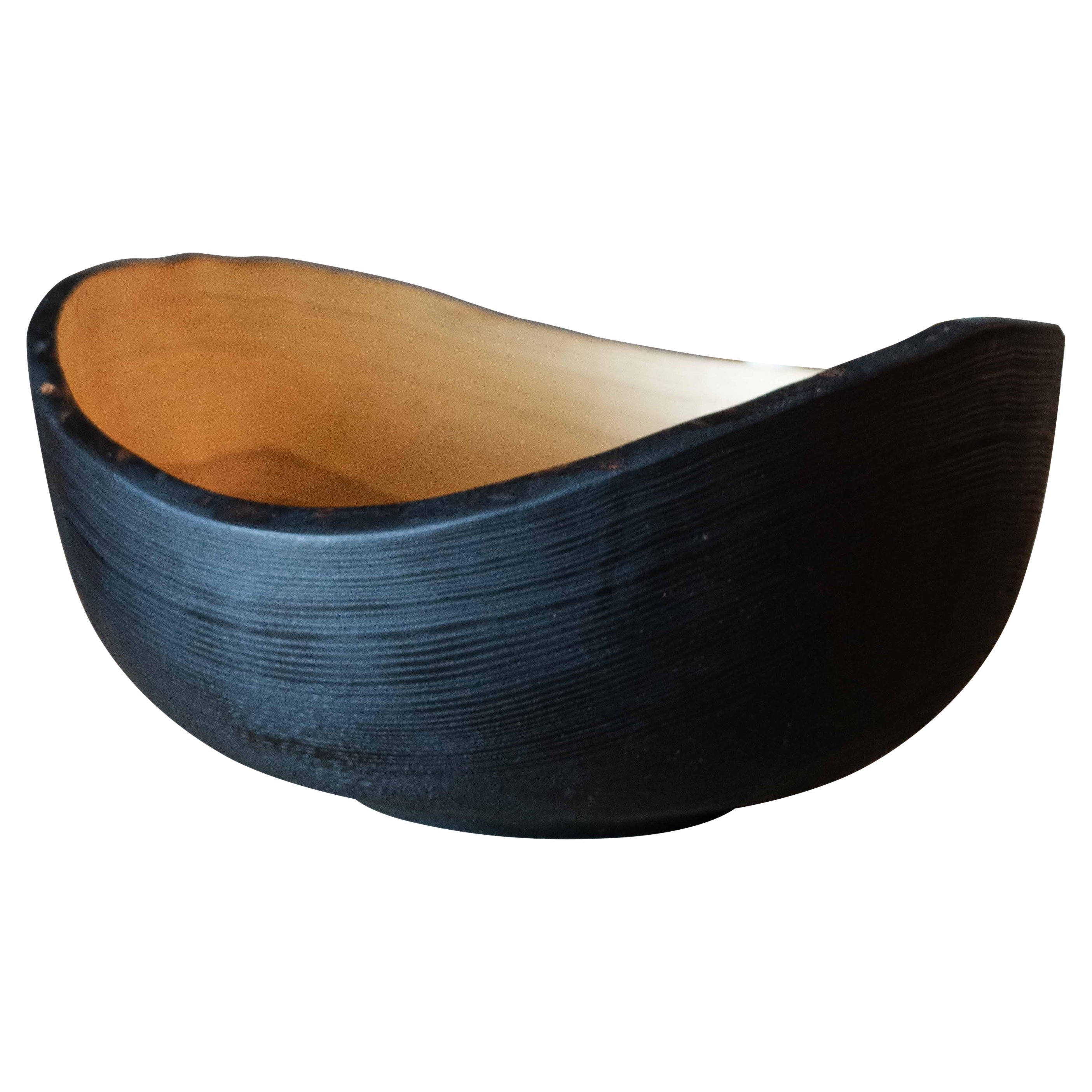 Hand Carved Extra Large Half-Charred Wooden Bowl For Sale