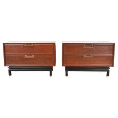Merton Gershun Hollywood Regency Chinoiserie Walnut Bedside Chests, Refinished