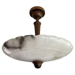 Antique Art Deco Flush Mount / Two Light Pendant with Stunning Alabaster Shade, 1920