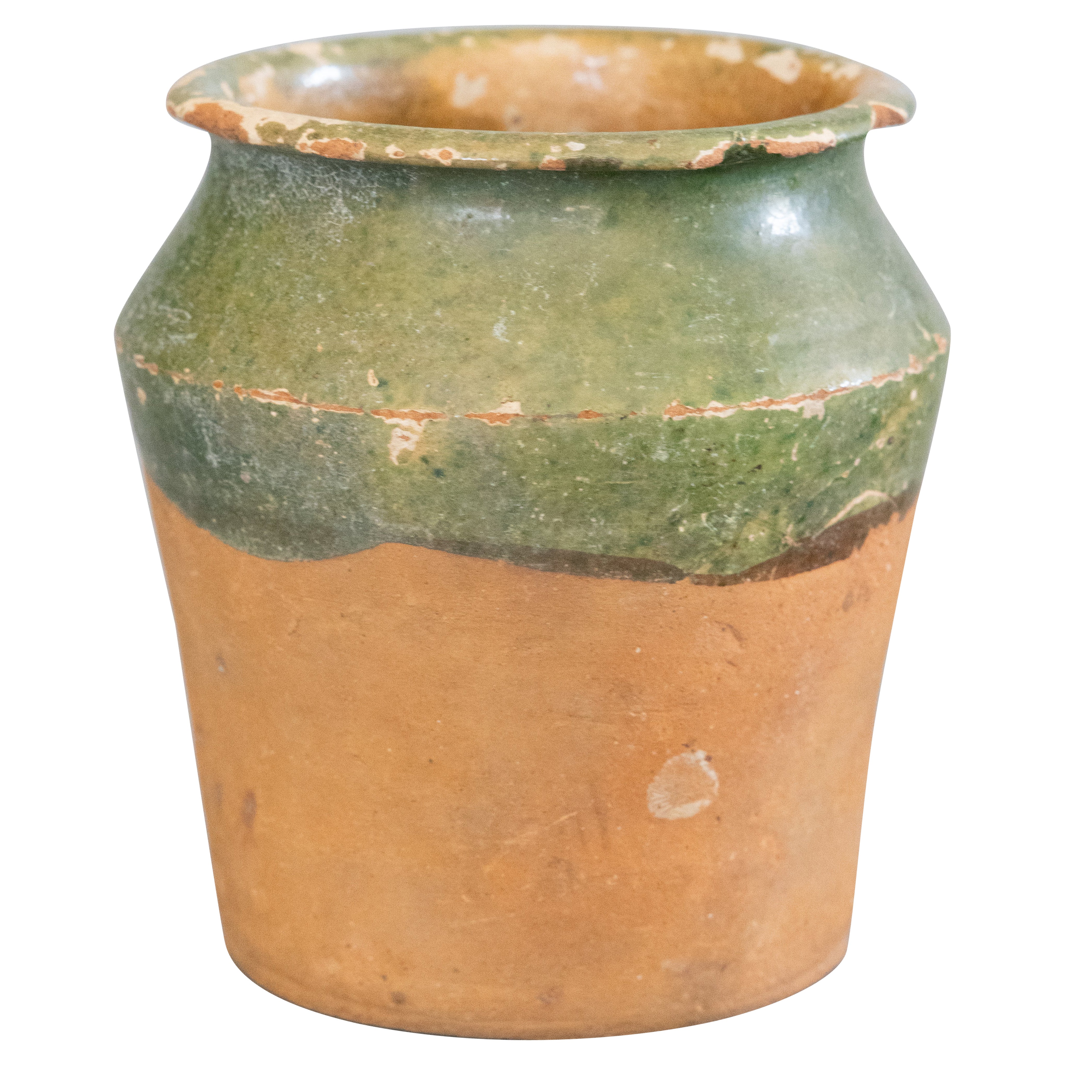 Antique French Green Glazed Confit Pot Crock Vase