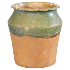 Antique French Green Glazed Confit Pot Crock Vase