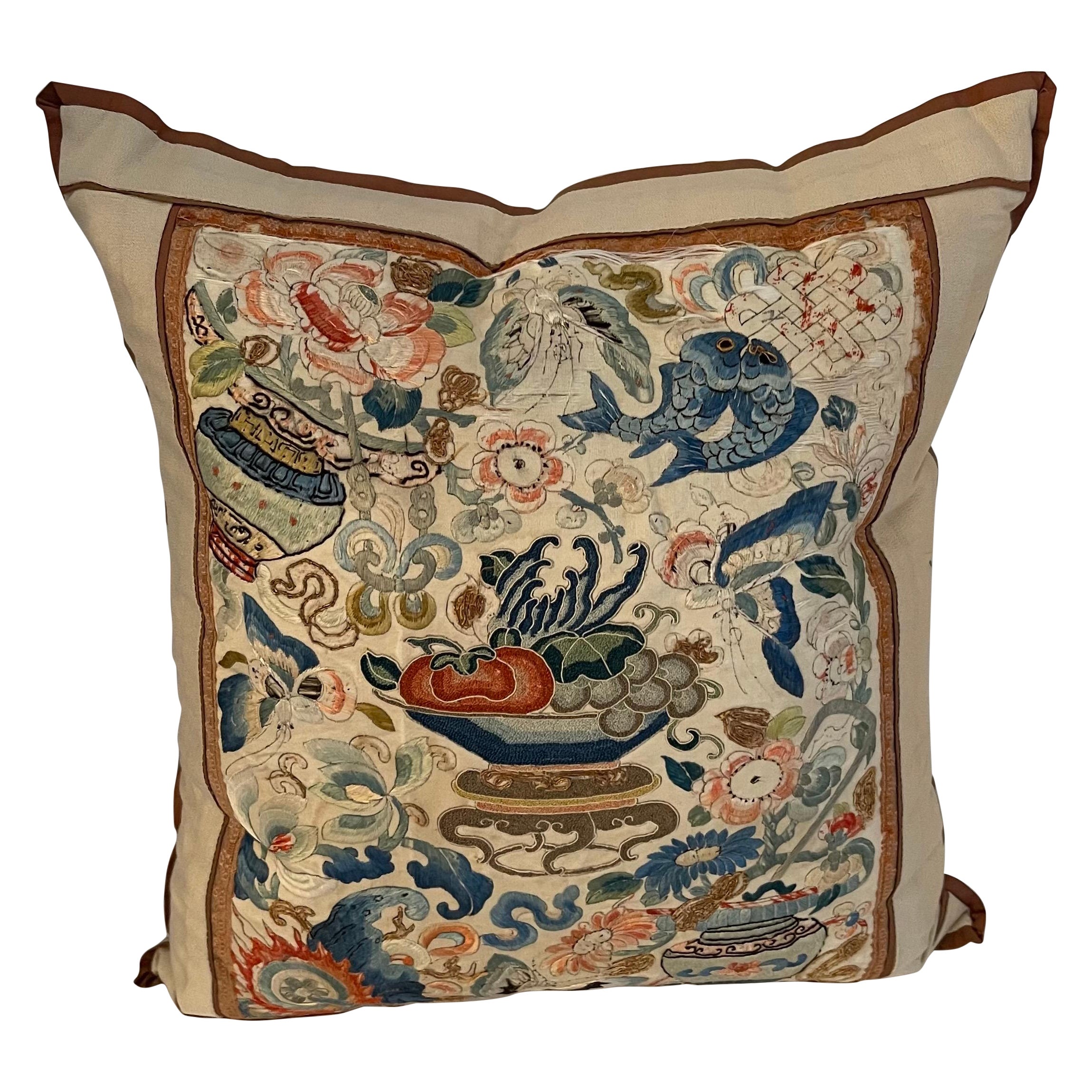 Antique Chinese Embroidered Textile Custom Pillow