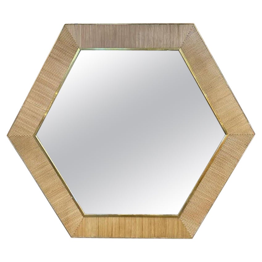 Italian Bamboo and Brass Hexagon Mirrors For Sale