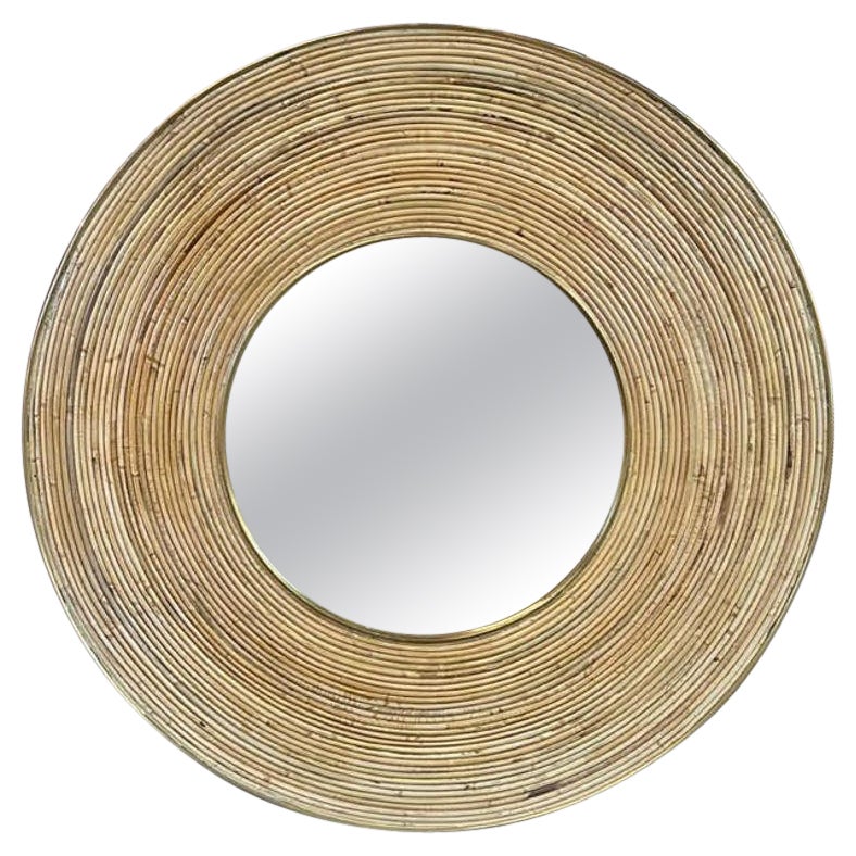 Moderne runde Spiegel aus Bambus und Messing im Angebot