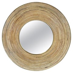 Modern Round Bamboo and Brass Mirrors