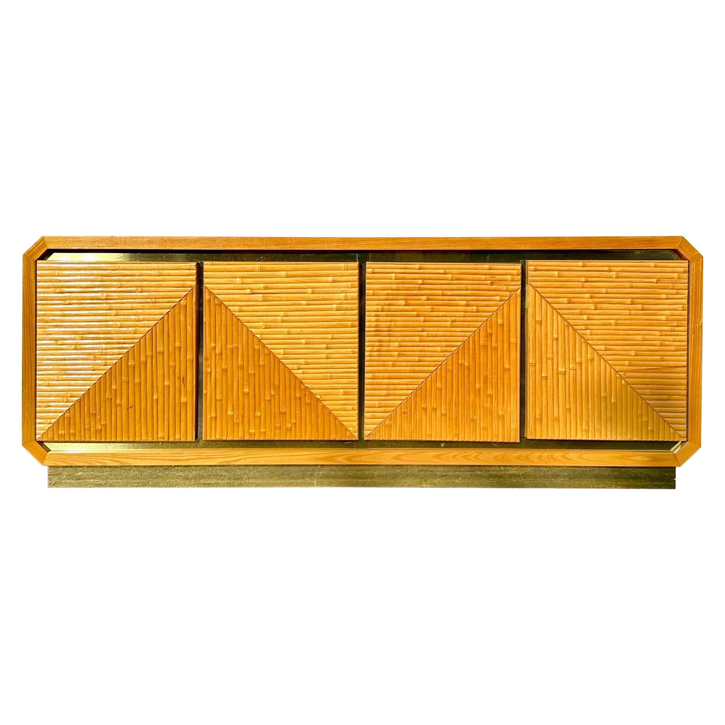 Vintage Pencil Reed style faux bamboo and gold dresser or credenza 