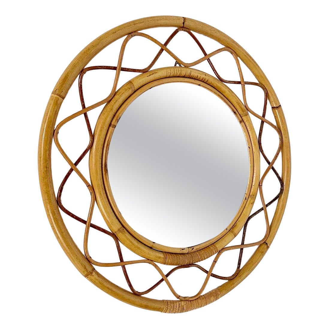Swedish Bamboo Mirror Ornamental Frame 1950s In the Style of Josef Frank  For Sale