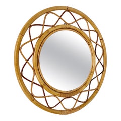 Miroir suédois en bambou, cadre ornemental, années 1950, dans le style de Josef Frank 
