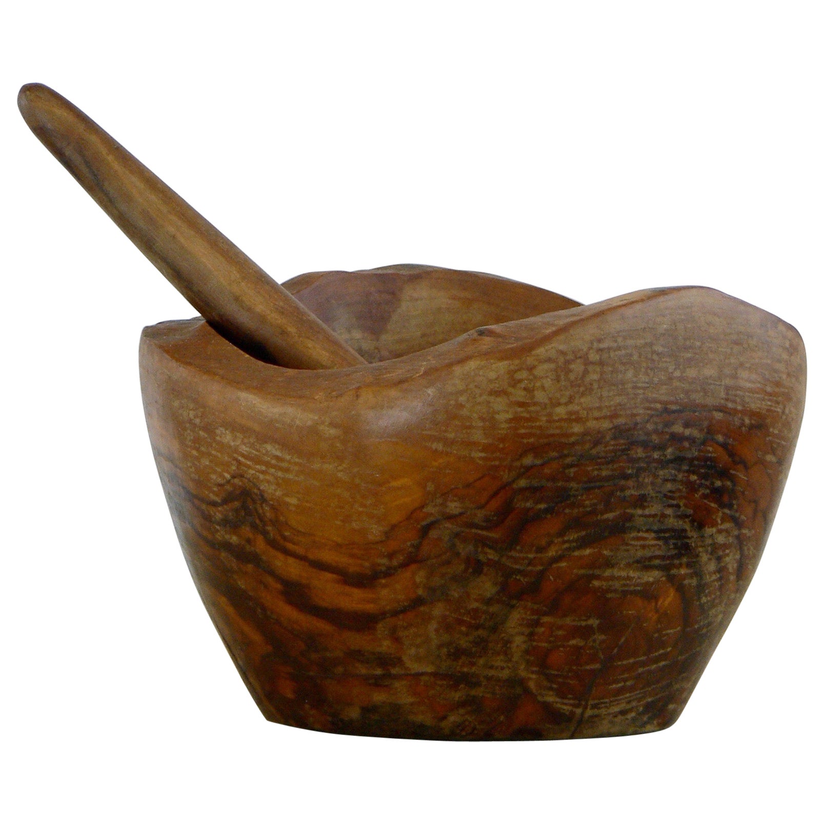 1950s French Olive Wood Mortar and Pestle For Sale