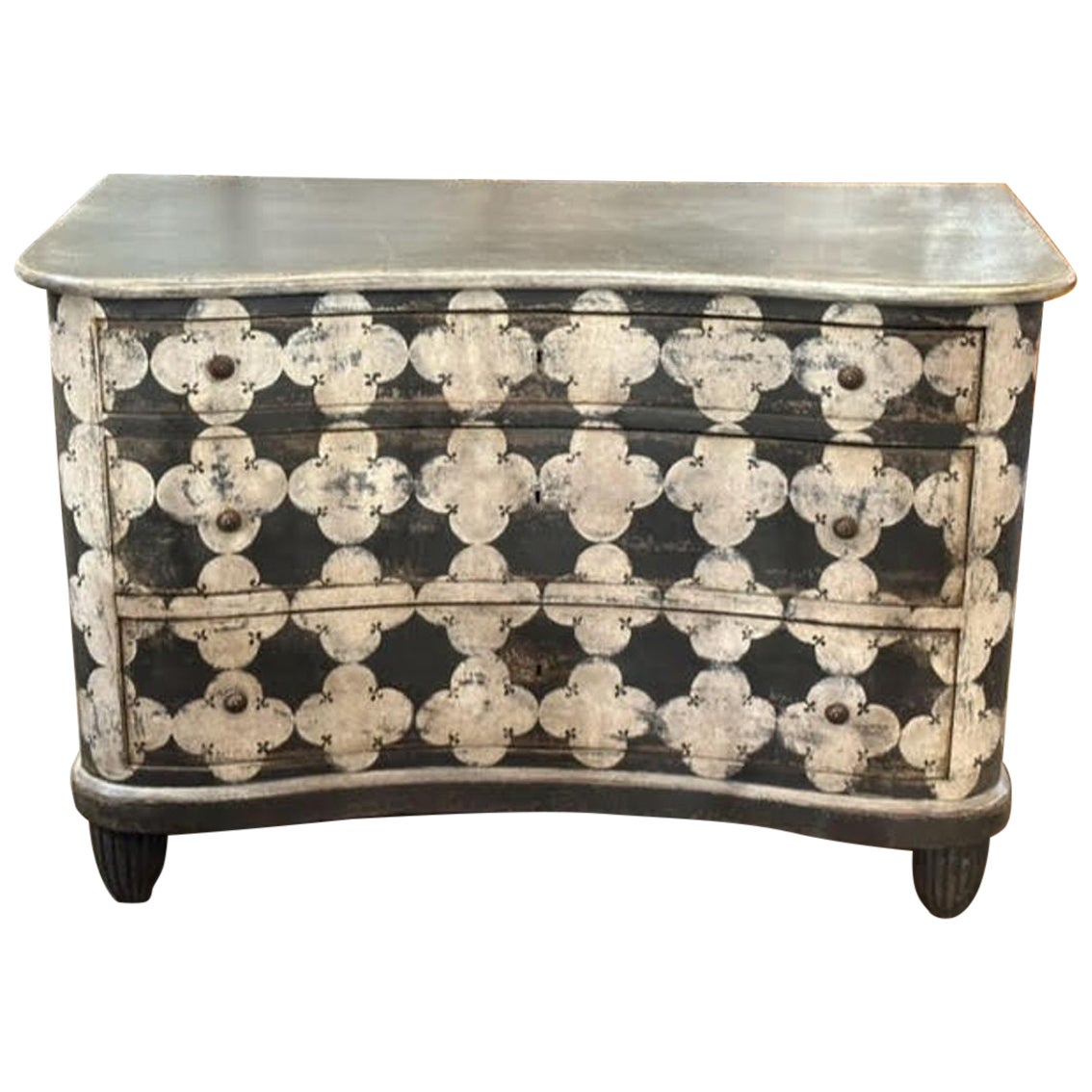 Antique Italian Shaped Front Black and White Chest For Sale