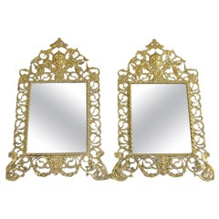 Pair of Antique French Rococo Brass Wall Mirrors
