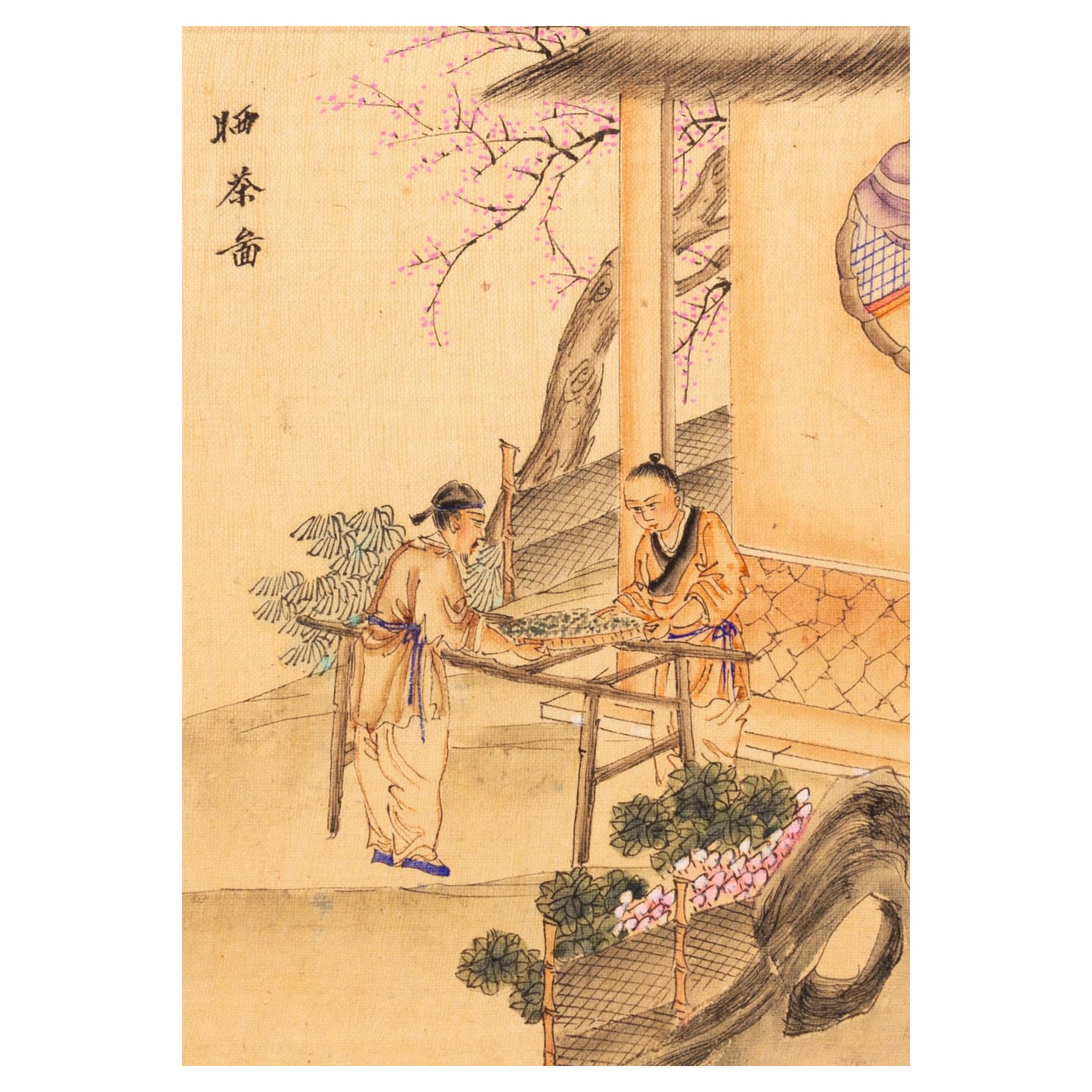 Chinese Silk Woodblock Painting with Calligraphy 