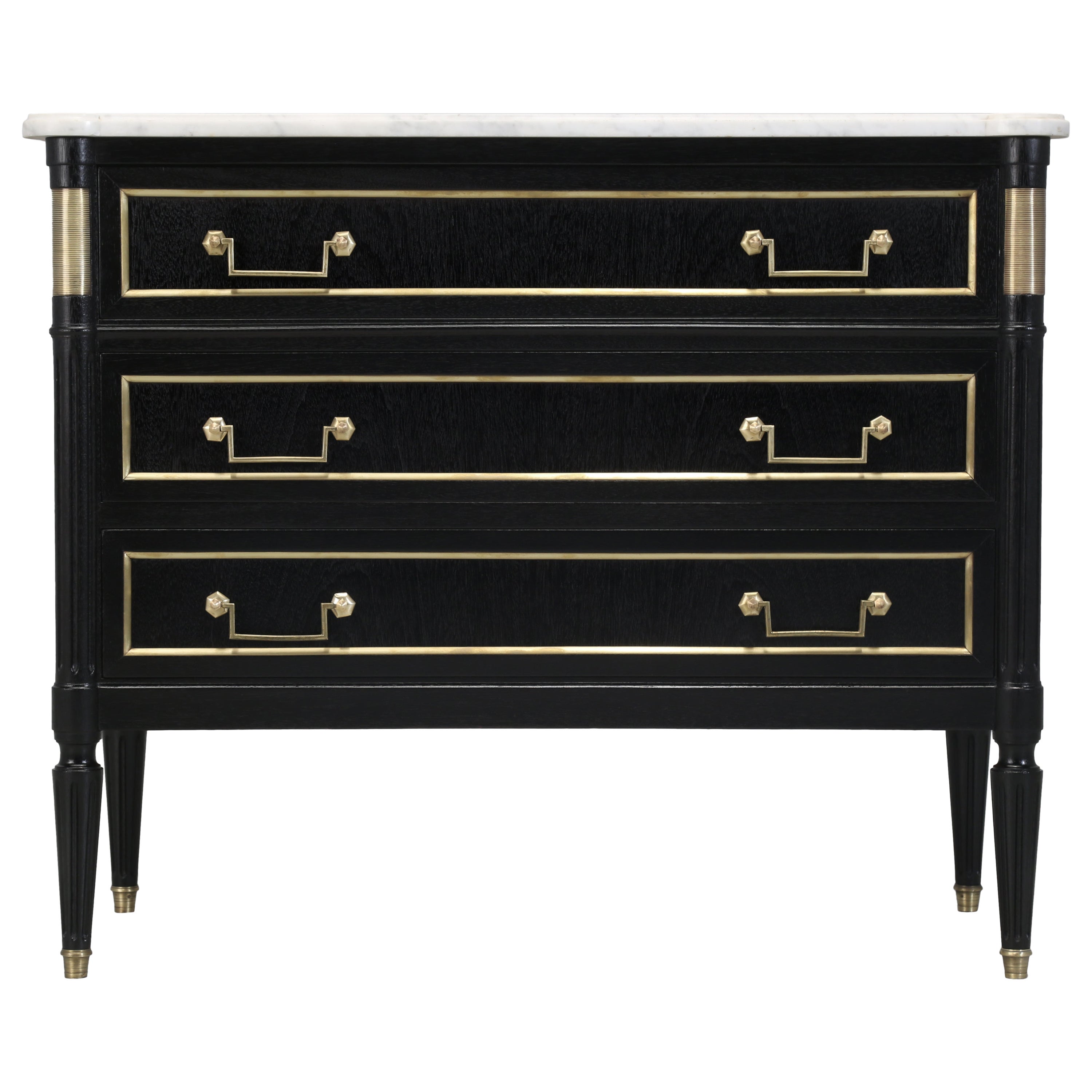 French Louis XVI Commode with Original Marble Top New Ebonized Mahogany Finish For Sale