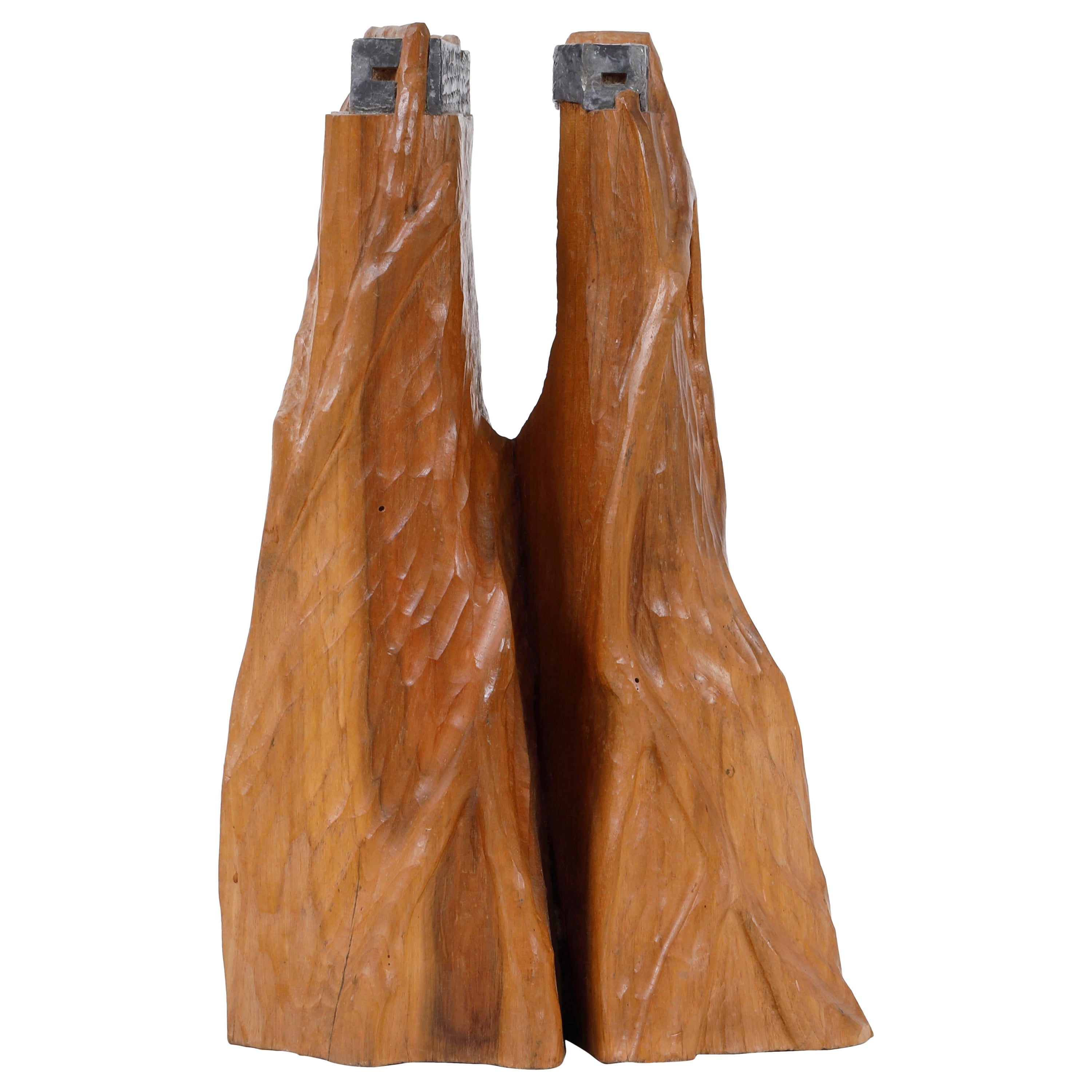 Brutalist hand-carved wooden sculpture, France For Sale