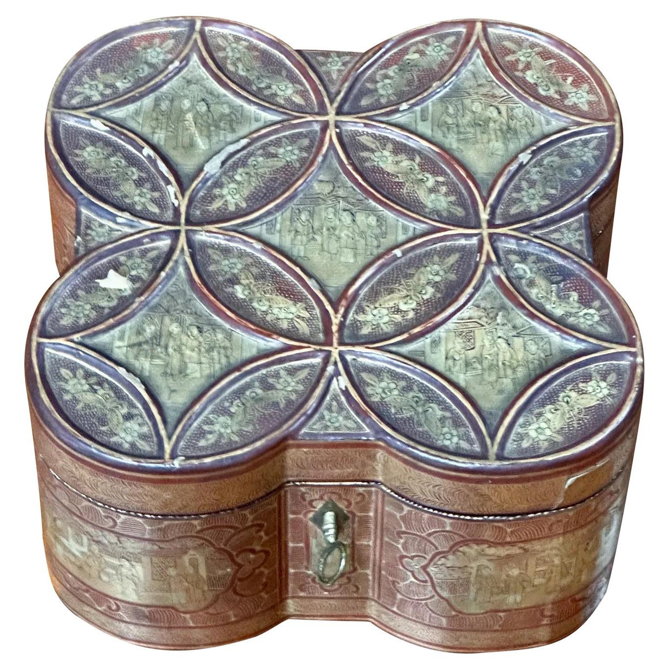 Rare boîte à thé d'exportation chinoise Quatrefoil, 19ème siècle en vente