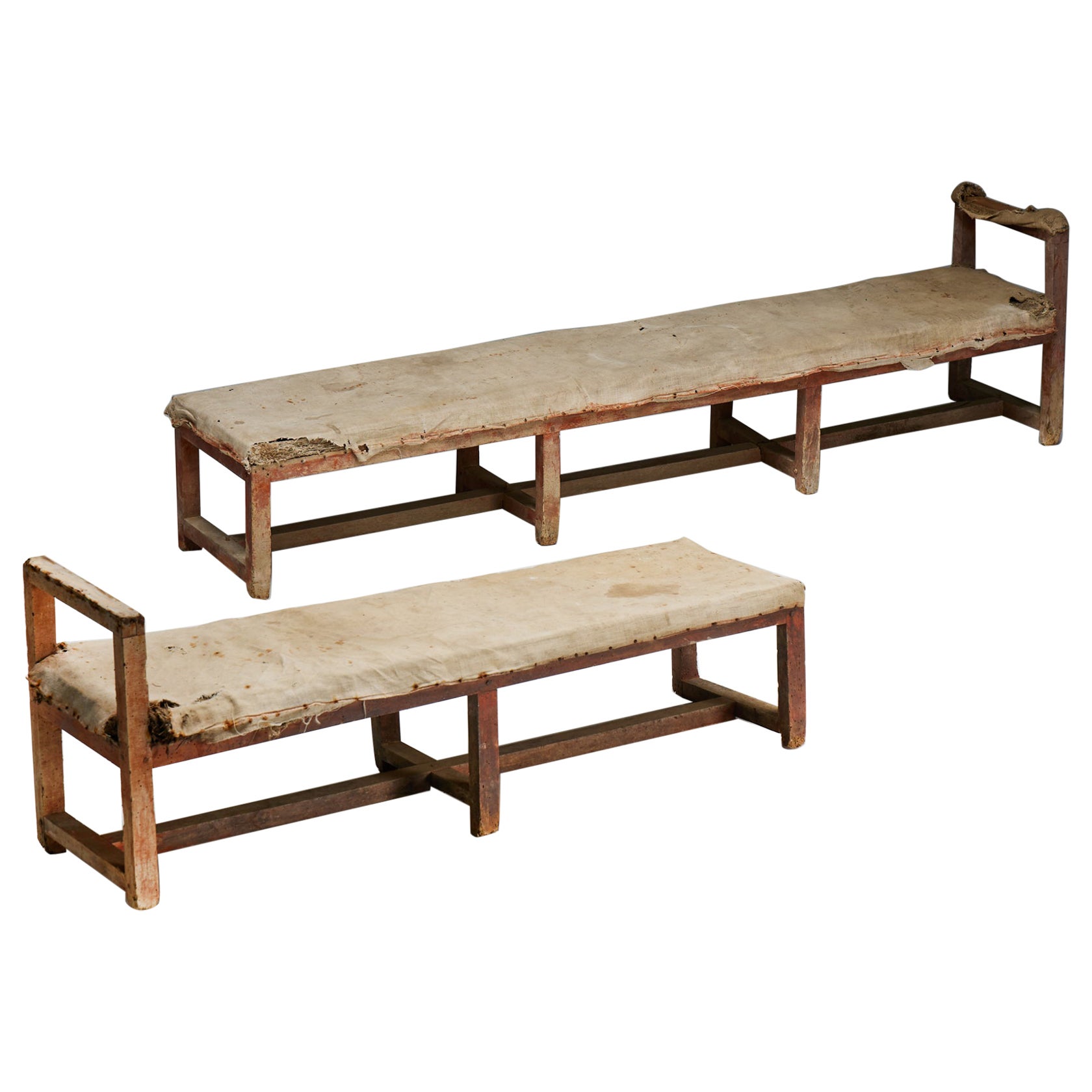 Pair of Rustic Travail Populaire Benches, France, 19th Century For Sale