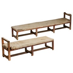 Pair of Rustic Travail Populaire Benches, France, 19th Century
