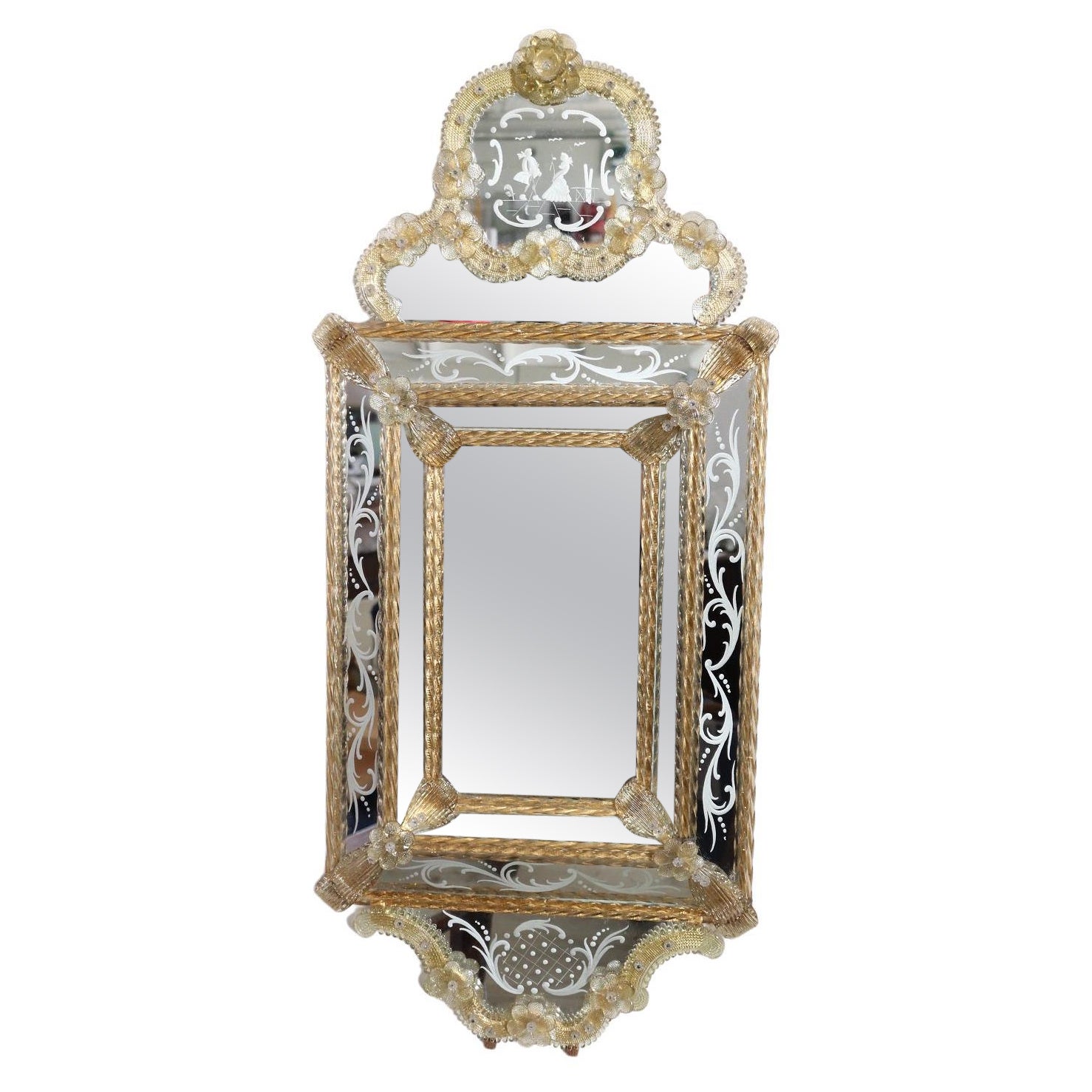 20th Century Italian Venetian Murano Art Glass Wall Mirror For Sale