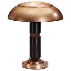 Copper and Wood Art Deco Table Lamp, Europe ca 1930s
