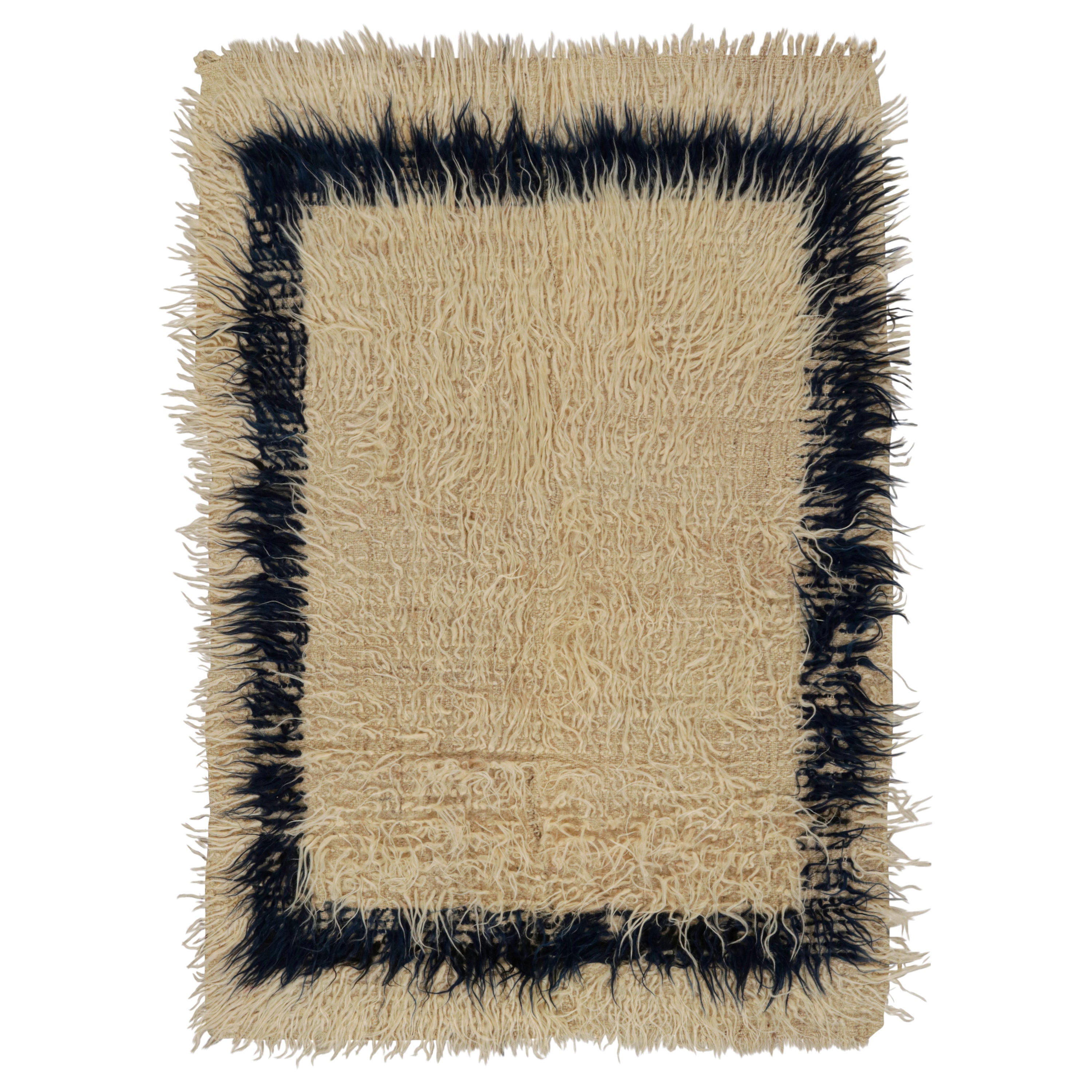 Vintage Tulu Shag Rug, with Neutral Geometric Patterns, from Rug & Kilim  For Sale