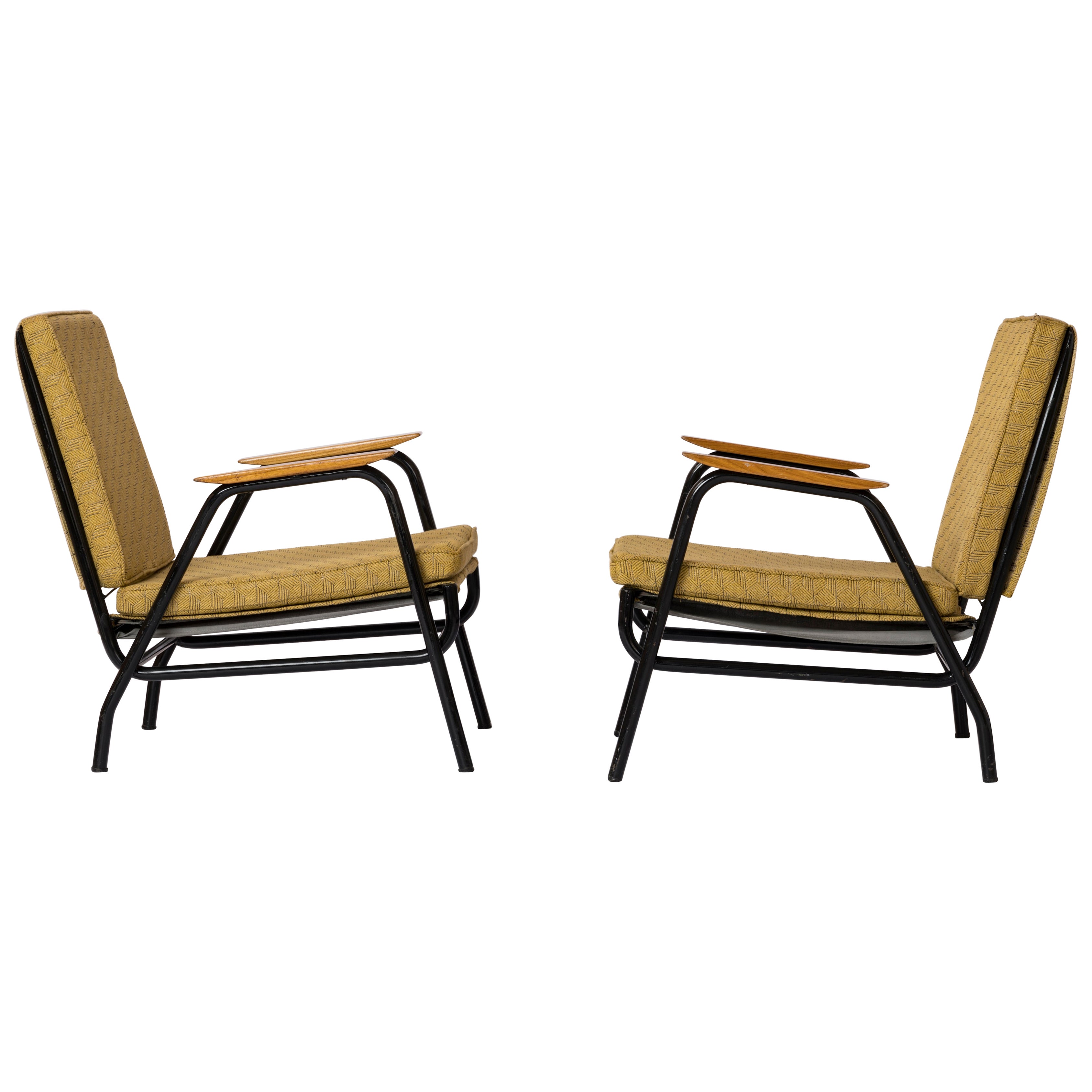 Lacquered Steel Modernist Armchairs by Jean Lesage - France 1950's For Sale
