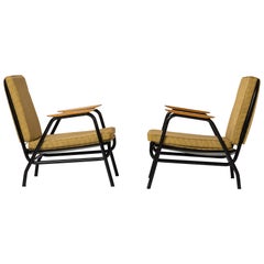 Sillones modernistas de acero lacado de Jean Lesage - Francia Años 50