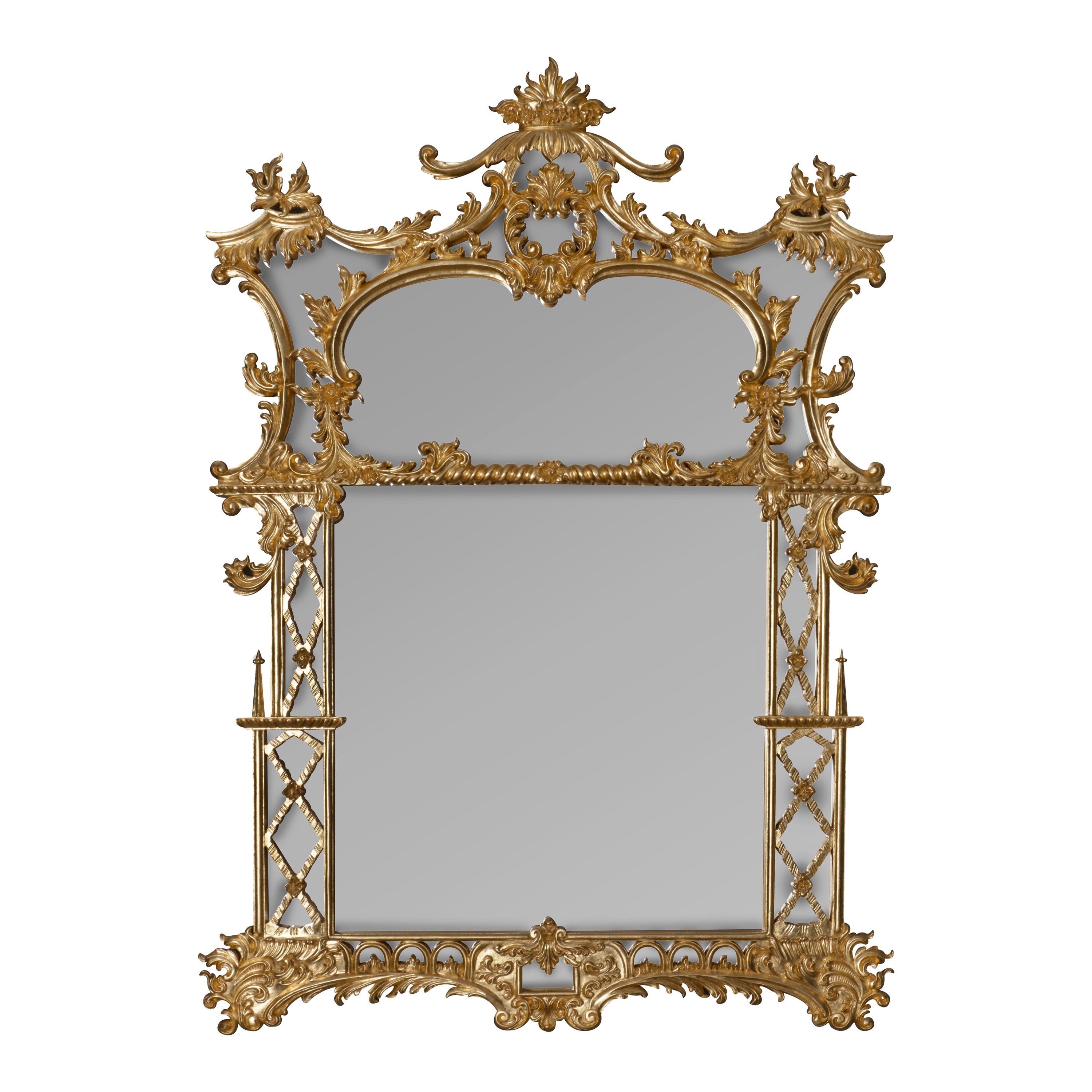 French Neoclassical Mirror Grandioso Gold Leaf Handcarved in Portugal For Sale