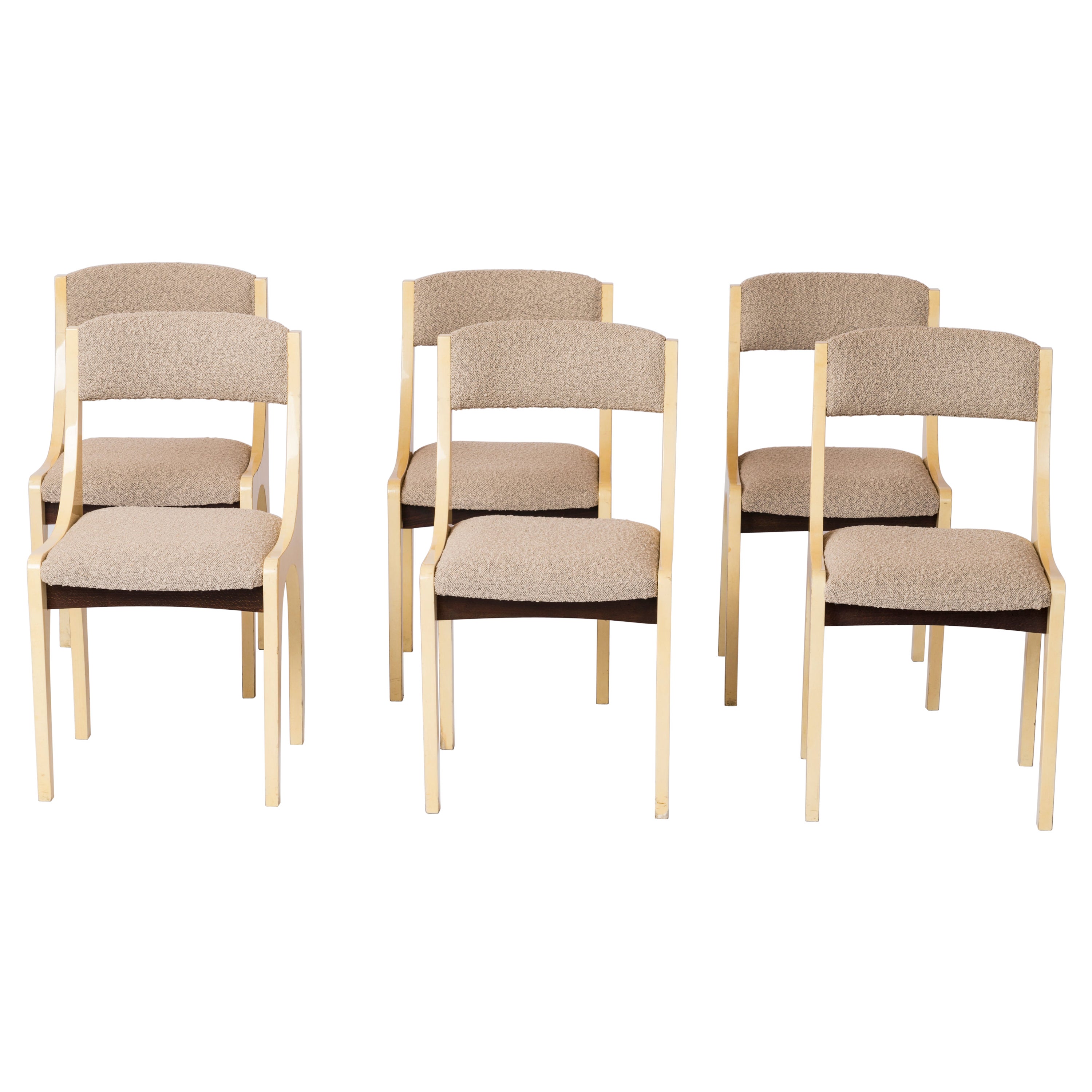 Six Cream Velum & Chiné Upholstery Chairs by Aldo Tura - Italy 1970's For Sale