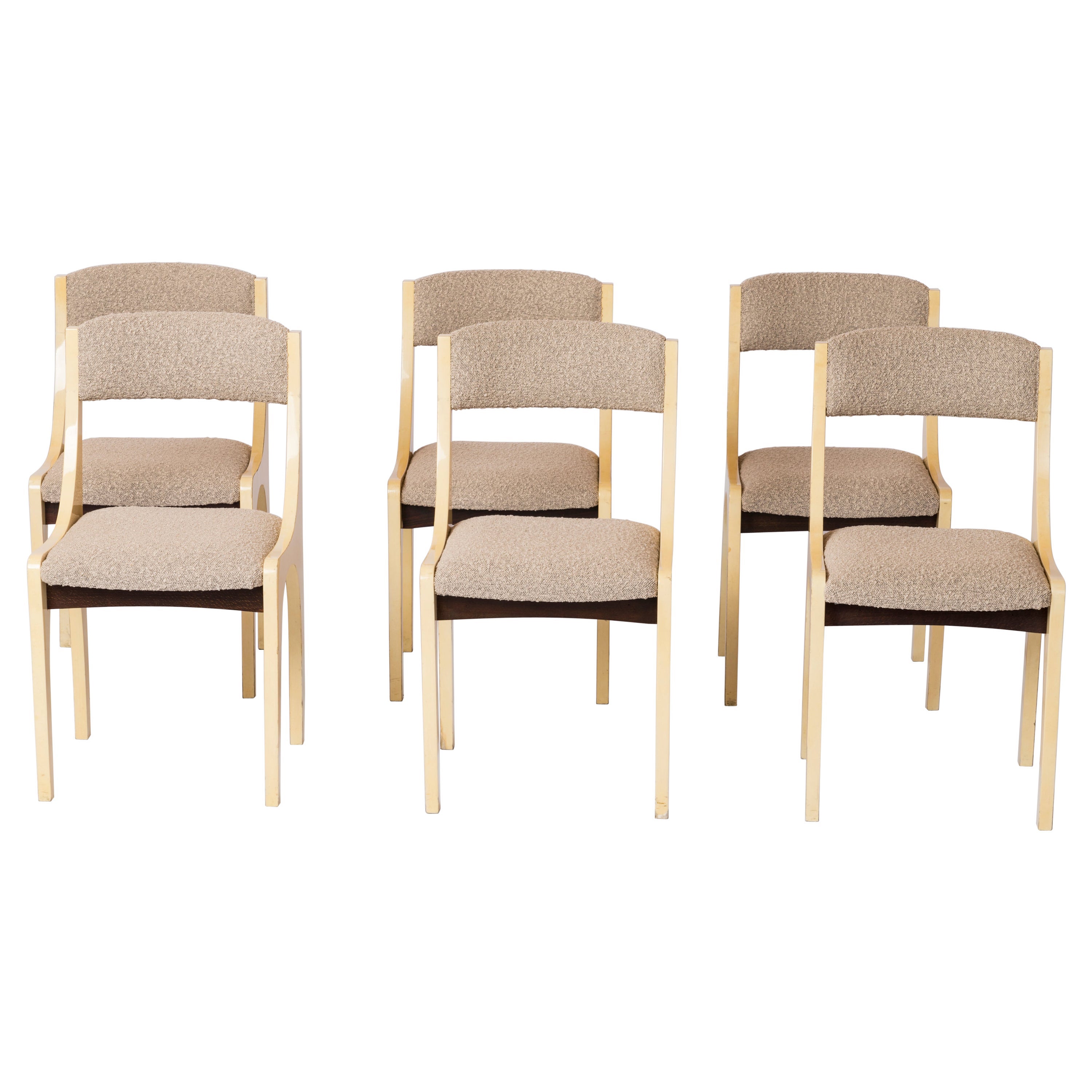 Six Cream Velum & Chiné Upholstery Chairs att. to Aldo Tura - Italy 1970's