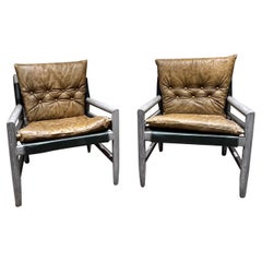 1960s Safari Gray Oak Lounge Chairs style of Michel Arnoult