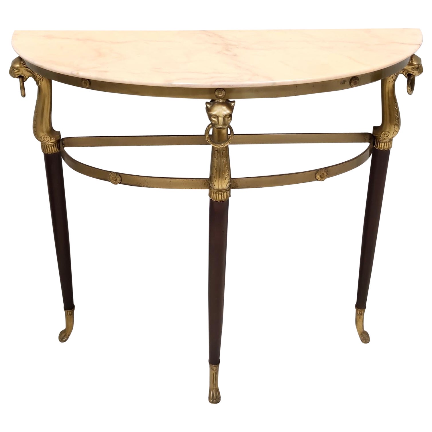 Vintage Console Table with a Demilune Portuguese Pink Marble Top, Italy