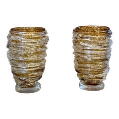 Coppia di vasi in vetro di Murano oro di Costantini effetto ragnatela, 1970