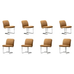 Vintage Set of 8 Design Institute of America Chrome Dining Chairs in Camel Bouclé